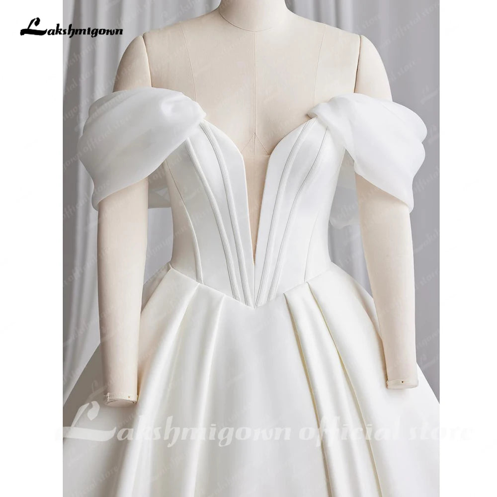 Lakshmigown Off The Shoulder Crepe Satin A-Line Bridal Gowns For Formal Party Floor Length Wedding Dress Vestidos Customized