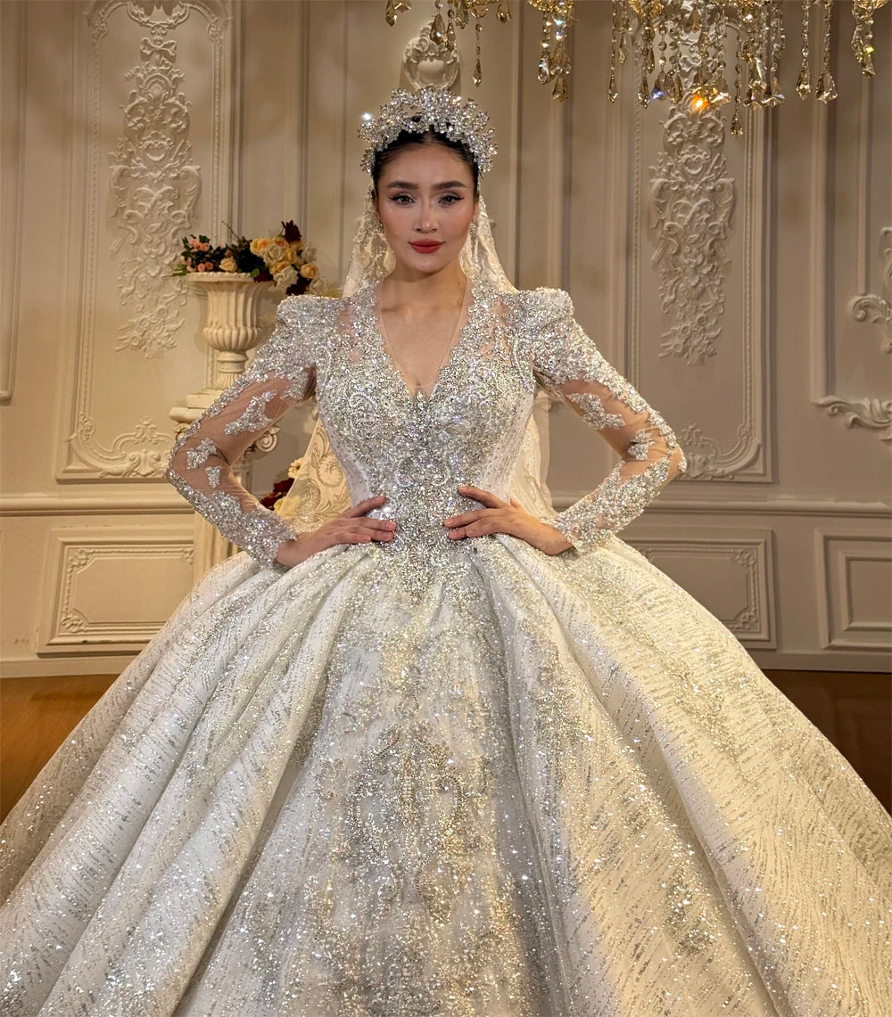 Customized NS5068 Full Beading V-neckline Wedding Dress Amanda Novias 2026