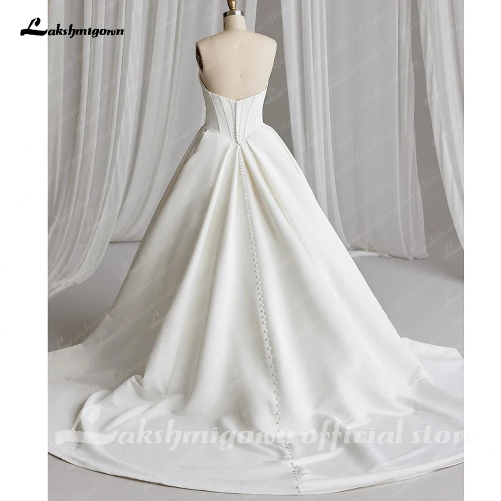 Lakshmigown Off The Shoulder Crepe Satin A-Line Bridal Gowns For Formal Party Floor Length Wedding Dress Vestidos Customized