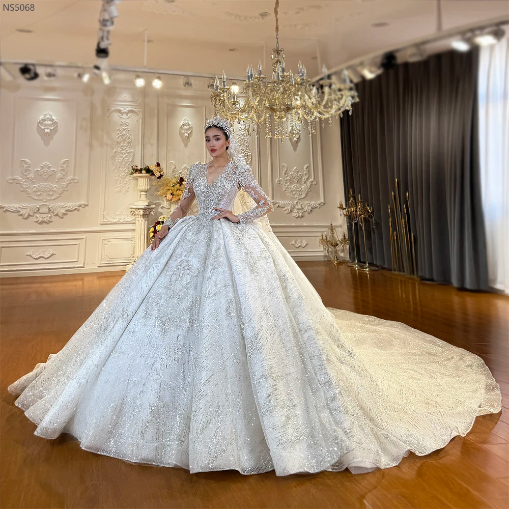 Customized NS5068 Full Beading V-neckline Wedding Dress Amanda Novias 2026